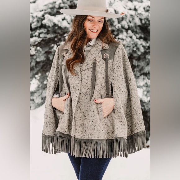 Vintage Pioneer Wear Wool and Suede Fringe Western Cape - Picture 1 of 5